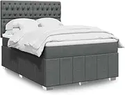 Box Spring Bed with Mattress Dark Grey Queen Fabric,Beds & Bed Frames-3291872