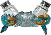 Resin Blue Crab Salt and Pepper Shaker Set – Mottled Blue Finish with Silver and Orange Accents – Whimsical Coastal Decor for Kitchen and Dining – Perfect for Ocean Lovers