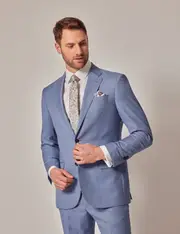 Hawes & Curtis Light Blue Tailored Sharkskin Italian Suit Jacket | 1913 Collection Size: 42 long (EU 52)