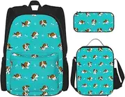 Cartoon Beagle Dog Print Travel Bag Adjustable Shoulder Straps Lunch Bag Pencil Case Large Capacity Bag, Black, One Size