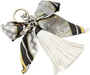 [QTMY] Silk Ribbon Bow Tassel Bag Pendant Charm Keyring Keychain for Women Purse Handbag Decor
