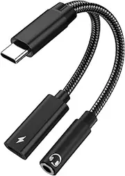 Geekria USB-C to 3.5mm Jack Audio Charger Adapter, PD 60W Fast Charge, USB-C DAC Digital Audio Cable Compatible with Samsung Galaxy S23 S23 Ultra S23+, Google Pixel 8 7, HTC U205G U19e