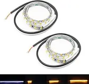 Juren 2pcs LED Strip 2Colors Dynamic DRL White&Amber Switchback Sequential follow Turn Signal Lights for Car motorcycle (White and yellow, 45cm 17.71 inch)