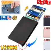2pcs Wallet Card Holder Pop Up Aluminum Case Smart RFID Blocking Slim ID Window