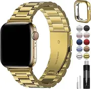 Fullmosa Compatible For Apple Watch Band 41mm 40mm 38mm, Stainless Steel iWatch Band with Case For Apple Watch Series 9 8 7 6 5 4 3 2 1 & iWatch SE and SE 2,41mm 40mm 38mm Gold