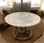 36" Handmade White Quartz Stone Round Coffee Table Unique Crystal Healing Tables