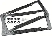 Plate Holder License Plate Bracket Carbon Fiber License Plate Frame-Black Plastic Front & Rear Car Tag Holder Cover with Mount Hardware, Screws(2set)