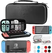 RHOTALL Carrying Case Set Compatible with Nintendo Switch Accessories, Portable Travel Storage Case for Switch with Clear Protective Cover, Screen Protector, 2 Game Case and 10 Thumb Caps