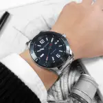 【TOMMY HILFIGER】大刻度 運動風 休閒都會 礦石強化玻璃 日期 不鏽鋼手錶 藍色 46MM(1791994)