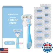 Amazon Basics 5-Blade Razor for Women, Handle, 12 Cartridges and Shower Hange