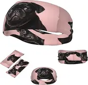 FJWSLCH Cute Black Pug Headbands for Women Men Non Slip Workout Sweatbands Adjustable Sports Hair Bands Elastic Head Bands Moisture Wicking Hairband for Running, Cycling, Yoga, Spa