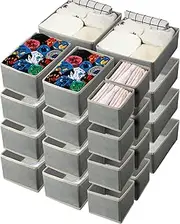 Potchen 24 Set Clothes Dresser Drawer Organizers Dividers, Nursery Organization Bin Fabric Foldable Closet Clothing Wardrobe Storage Box Container Basket for Bras Socks Underwear Bedroom(Gray)