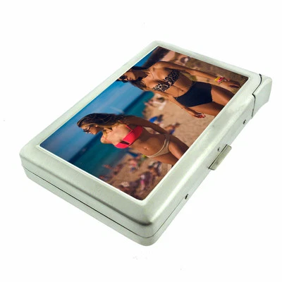 Beach Pin Up Girls D20 Cigarette Case with Built in Lighter Metal Wallet