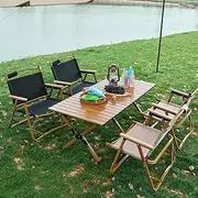 AMZ 120cm Garden Outdoor Furniture Camping Chair Table Egg Roll Picnic Desk Folding Beach Set (120cm Egg Roll Table + 4 Chairs)