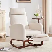 AYEASY Rocking Chair Nursery with Foot Rest, Nursery Rocking Chairs with High Back, Glider Rocking Chair with Pocket, Baby Nursery Glider Rocker, Nursing Chair Accent Living Room (Linen Beige)