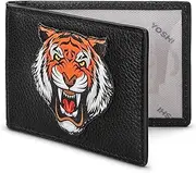 [Yoshi] Tiger Motif Card Holder, Travel Pass Holder, Leather, Double Sided Card Holder, ID Card Holder. Leather Travel Pass Holder for Men and Women. Credit Card Holder & Season Ticket Card Holder, Black, One Size, Modern