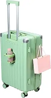 [Juebueix] 24 Inch Hard Side Luggage with Cup Holder Carry-on Luggage, USB Port & Hook, Scratch Resistant Textured Surface Suitcase, Cup Holder, Fashionable and Convenient Travel Suitcase, green, One