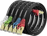CableGeeker Cat 8 Ethernet Cable 1FT 5 Pack Black, 40Gbps 2000Mhz High Speed LAN Network Cable Gigabit Cat8 Patch Cables, Professional RJ45 Flat Internet Cable for Modem,Router,PC,PS5,Xbox,Patch Panel