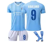 Manchester City Home HAALAND #9 Soccer Jersey Kids Adult 3Pcs Kits