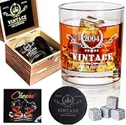21st Birthday Gifts for Men, Vintage 2003 Whiskey Glass Set - 21 Years Anniversary, Bday Gifts Ideas for son, Husband, BoyFriend, Friends - Wood Box & Whiskey Stones & Coaster