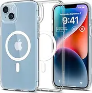 SPIGEN Ultra Hybrid MagFit for iPhone 14 Plus Case, Compatible with MagSafe Magnetic Ring, Air Cushion Bumper Technology Hard PC Back Raised Edges Cover - White