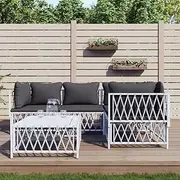 Patio Furniture Sets 5 Piece Garden Lounge Set with Cushions White Steel
