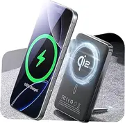 LISEN 10,000mAh Battery Pack with Metal Foldable Stand, Qi2 Certified 15W MagSafe Portable Charger Power Bank, Wireless Phone Charger for iPhone 16/15/14/13/12