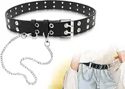 [Lhbwhiz] Punk Children's Belt, Rivet Belt with Removable Chain, Double Eyelet Children's Belt, Punk Leather Belt, PU Waist Belt, Belt in Vintage Look, Children's Elastic Belt, for Jeans, Skirts (90 cm,