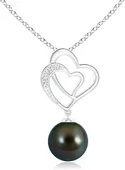 [Angara] Tahitian Cultured Pearl Entwined Heart Pendant Necklace in Sterling Silver/10ct/14ct Solid Gold for Women | June Birthstone Jewellery for Her