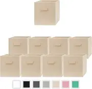 Pomatree Storage Cubes - 9 Pack - Durable and Sturdy Storage Bins with 2 Reinforced Handles | Fabric Cube Baskets for Organizing Closet, Clothes and Toys | Foldable Shelves Organizer (Beige)
