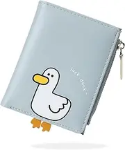 [conisy] Cute Wallets for Women, Leather Bifold Small Wallet with Zipper Coin Purse, RFID Blocking Wallet for Girls and Ladies, Duck Blue, Moden