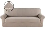 2 Pieces High Stretch Sofa Cover 1 2 3 Seater Easy Fit Lounge Couch Super Quality Slipcovers - Sand