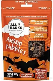 ALL BARKS Aussie Nibbles - 100% Aussie Venison and Kangaroo - Natural, Grain-Free, Australian Dog Treats - Snacks, Training or Rewards for Dogs - 100g