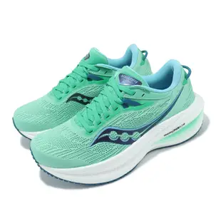 Saucony 慢跑鞋 Triumph 21 女鞋 綠 白 輕量 緩震 厚底 反光 路跑 長距離 運動鞋 索康尼 S10881118