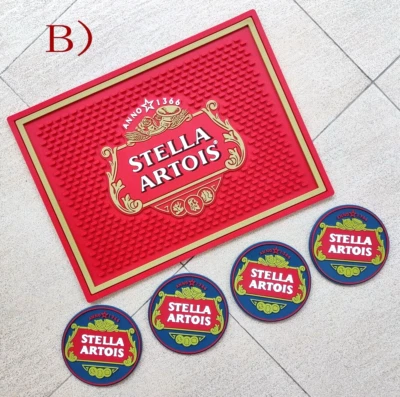 STELLA ARTOIS Rubber bar mat drip mat spill mat bar runner & 4pcs beer coasters