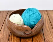 Handmade Large Wooden Yarn Bowl with Holes Crochet Wool Ball Holder Elegant Desi