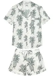 Desmond & Dempsey Howie Printed Cotton Pyjama set - White And Green - S S