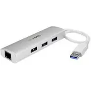 StarTech 3-Port Portable USB 3.0 Hub plus Gigabit Ethernet - Built-In Cable ST3300G3UA