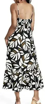 Tabitha Brown Black Sz Small Linen Blend Dress Botanical Palm Print