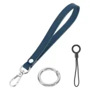 7 Inch Wristlet Strap PU Leather Silver Ring Lanyard for Clutch (Dark Blue)
