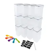 Set of 12 Airtight Pantry Storage Containers with Snap Lids, Includes 16