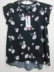 David Bitton BUFFALO Black Bouquet Woven Flutter Sleeve Top Size M (NWT)