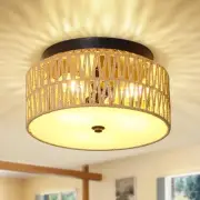 Rattan Ceiling Light,3-Lights Hand Woven Semi Flush Mount Ceiling Lights Fixt...