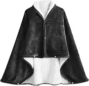 [KUYYFDS] Wearable Blanket 59x39 Inch Hooded Blanket with Sleeves Shawl Coral Throw with Snap-Fastener Soft Warm Poncho for Watching TV Couch Sofa Chair Wrap Dark Grey