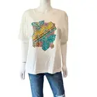 VINTAGE Mervyns Partners White Pink Teal Floral Sunfloral T-Shirt Large NWT