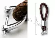 4.8" x 0.78" Brown Braided PU Leather Strap Keychain Ring For Car Key Key Fob