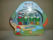 THE SMURFS PEZ CLICK & PLAY WITH BOARD GAME & SOUR BLUE RASPBERRY CANDY (NEW)