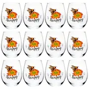 12PK Tallulah Wellness Stemless Wine Glass Tumbler Drinkware Bee Happy Clear