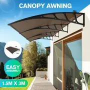 Window Door Awning Outdoor Patio Canopy Deck Balcony Porch House Cover Sun Shade Rain Snow UV Shield Polycarbonate Brown 1.5x3m