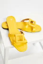 Yellow Cut Out Detail Flat Slide - Size 6, Women's Trial Accs